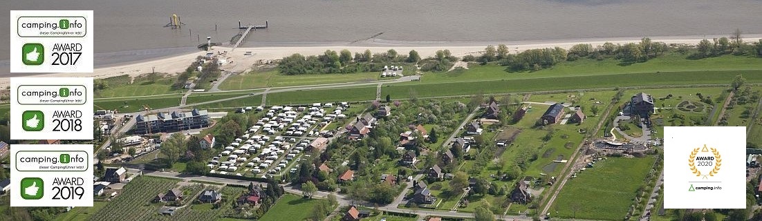 Campingplatz Krautsand Luftbild mit Awards 2017-2020